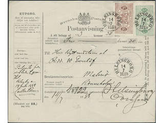 Sweden. Official Facit Tj14, 18 , 5+20 öre on beautiful money order with coupon sent …