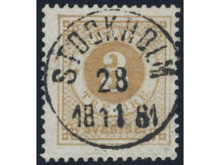 Sweden, Sverige, Sverige, Sverige. Facit 28d used, 3 öre yellow-brown. EXCELLENT …