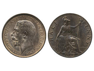 Coins, Great Britain, England. George V, Spink 4056, 1/2 penny 1925. Much red lustre, …
