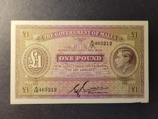Malta 1 pound ND(1940), UNC liten skada i marginalen