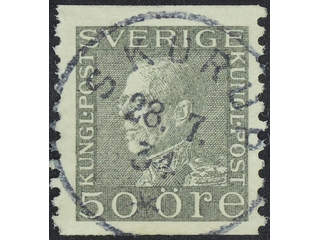 Sweden. Facit 192 used , 50 öre grey. EXCELLENT cancellation SKURUP 27.7.31. Short perf.