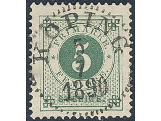 Sweden. Facit 43d used , 5 öre dark green on yellowish paper. KÖPING 5.7.1890.