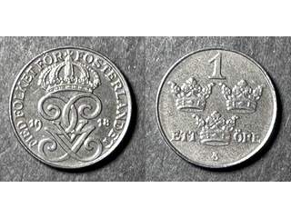 Sverige Gustav V (1907-1950) 1 öre 1918, 01/0