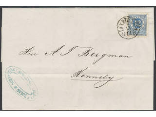 Sweden. Facit 21d cover , 12 öre ultramarine-blue on yellowish paper on beautiful cover …