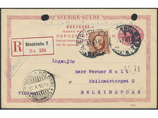 Sweden. Postal stationery, single postcard Facit bKe14, 55 , Postcard 10 öre with date …