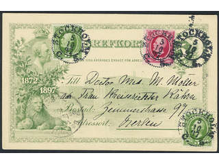 Sweden. Postal stationery, Single postcard, Facit bKe9, 52, 54, 1897 Commemorative …