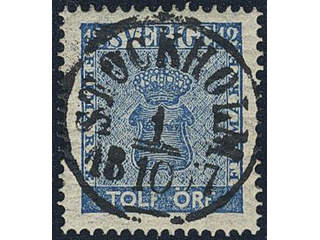 Sweden. Facit 9c3 used , 12 öre blue, perforation of 1865. EXCELLENT cancellation …