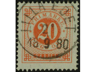 Sweden. Facit 33b used , 20 öre orange-red. EXCELLENT cancellation LILLA EDET 21.9.1880.