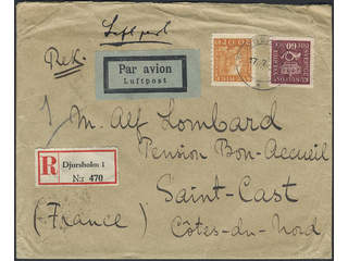 Sweden. Facit 163, 181 cover , 20+60 öre on registered air mail cover sent from …