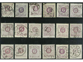 Sweden. Facit 31 used , 6 öre violet, eighteen used copies. Shades, varieties, …