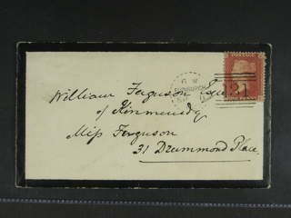 Britain. Michel 10B cover , 1855 Queen Victoria 1 d red-brown on blue die II, watermark …