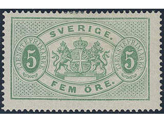 Sweden. Official Facit Tj3a ★, 5 öre bluish green, perf 14. Owner mark on reverse. …