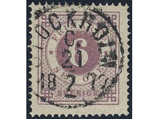 Sweden, Sverige, Sverige, Sverige. Facit 20k used, 6 öre red-lilac. Superb cancellation …