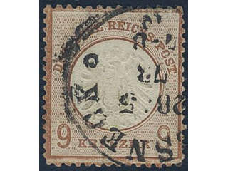 Germany, Reich. Michel 27a used, 1872 9 kr large shield red-brown. Old cert. Josef …