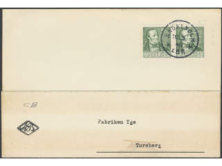 Sweden. Facit 318CB cover , 1939 Per Henrik Ling 5 öre green, pair 4+3. Postcard sent …