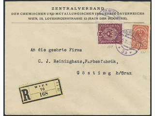 Austria. Michel 193, 278 cover , 10+90 h on registered cover sent from WIEN 5.II.20 to …