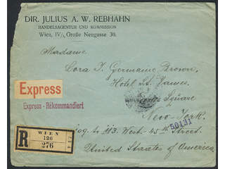 Austria. Michel 314–15 on cover, 2×½+7×2 kr at back on registered special delivery cover …