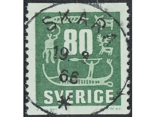 Sweden. Facit 464 used , 1957 Rock Carvings 80 öre green. EXCELLENT cancellation SKARA …