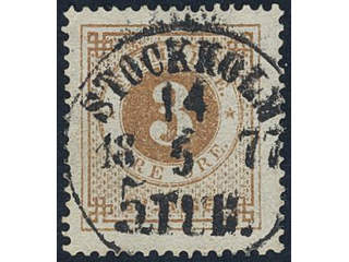 Sweden, Sverige, Sverige, Sverige. Facit 17h used, 3 öre olivish orange-brown. Superb …