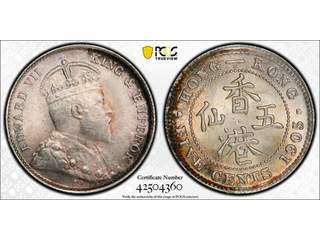 Hongkong Edward VII (1901-1910) 5 cents 1905 H, UNC, PCGS MS65