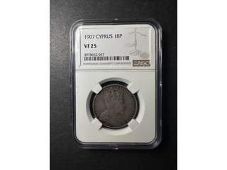 Cypern Edward VII (1901-1910) 18 piastres 1907, NGC VF25