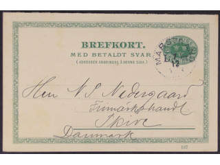 Sweden. Postal stationery, double postcard Facit bKd12 , Reply card 5+5 öre with …