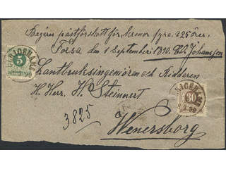 Sweden. Facit 43d, 47f on cover, 5 öre dark green on yellowish paper and 30 öre orangish …