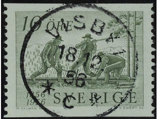 Sweden. Facit 483A used , 1956 Centennary of Swedish Railways 10 öre olive-green. …