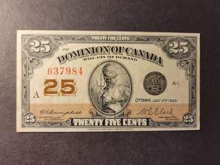 Canada 25 cents 1923, AU nålstick