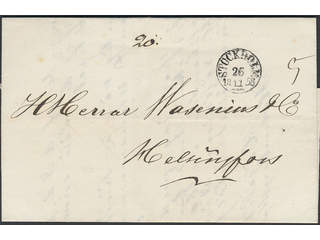 Sweden. Foreign-related cover. Finland. Unpaid cover sent from STOCKHOLM 26.11.1858 to …