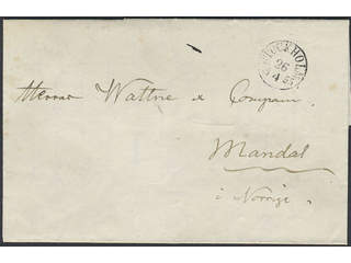 Sweden. Foreign-related cover. Norway. Cover sent from STOCKHOLM 26.4.1855 to Mandal.