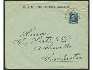 Sweden. Facit 56 cover , 20 öre på brev stämplat MALMÖ 4 POST 24.10.1894, sänt till …