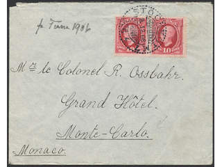 Sweden. Facit 54 cover, 2×10 öre on cover sent from STOCKHOLM 9.12.06 to Monaco, with …