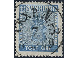 Sweden. Facit 9d3 used, 12 öre light blue, perforation of 1865. EXCELLENT cancellation …