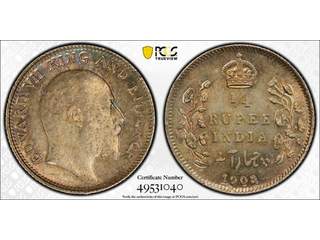 Indien Edward VII (1902-1910) 1/4 rupee 1908 C, AU/UNC, PCGS MS63