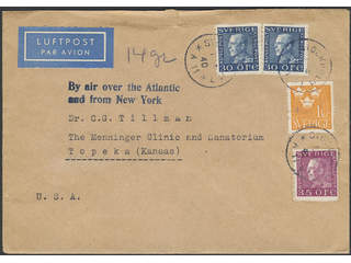 Sweden. Air mail cover Facit 185, 187, 290 , 2x30+35 öre + 1 kr on air mail cover sent …
