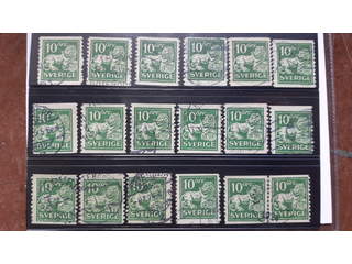 Sweden. Facit 144Accc used , 10 öre yellowish green type I vertical perf 9¾ with …