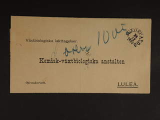 Sweden. Postage due mail. Unpaid cover "Växtbiologiska iakttagelser" sent from …