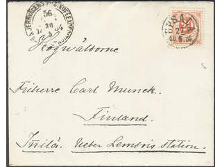 Sweden. Facit 33 cover, 20 öre on beautiful cover sent from UPSALA 27.5.1884 to Finland. …