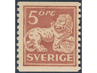 Sweden. Facit 142Acc ★★ , 5 öre brown red type II vertical perf 9¾, wmk inverted lines. …