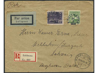 Sweden. Facit 232, 143A cover , 5+50 öre on registered air mail cover sent from …