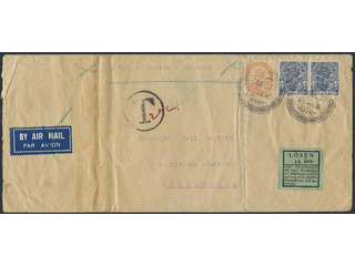 Sweden. Facit 116, 134. Incoming stamped mail. India. Insufficiently prepaid air mail …