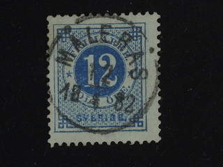 Sweden. Facit 32 used , 12 öre blue. Very fine cancellation MÅLERÅS (county of Kalmar) …