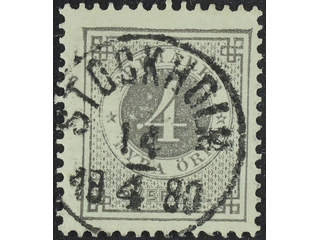 Sweden. Facit 29b used , 4 öre grey-light grey. Superb cancellation STOCKHOLM 14.4.1880.