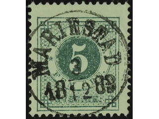 Sweden. Facit 30h used , 5 öre bluish dark-green on soft paper. EXCELLENT cancellation …