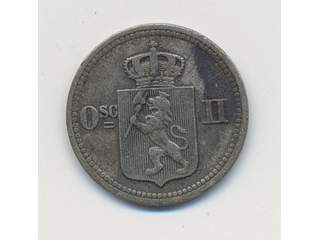 Coins, Norway. Oskar II, Sieg 24 (NM78), 10 øre 1875. 1,45 g. VF.