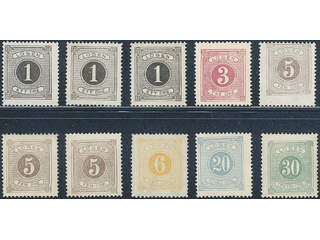 Sweden. Postage due Facit L1–4, 6, 8 (★) , Postage dues, duplicates without gum. 3×1, 3, …