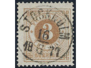 Sweden, Sverige, Sverige, Sverige. Facit 28 used, 3 öre brown. EXCELLENT cancellation …