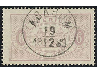 Sweden. Facit Tj15, K county. ASARUM 19.12.1883. Superb cancellation. A few short perfs.