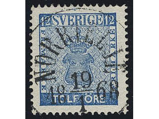 Sweden. Facit 9c3 used , 12 öre blue, perforation of 1865. EXCELLENT cancellation …